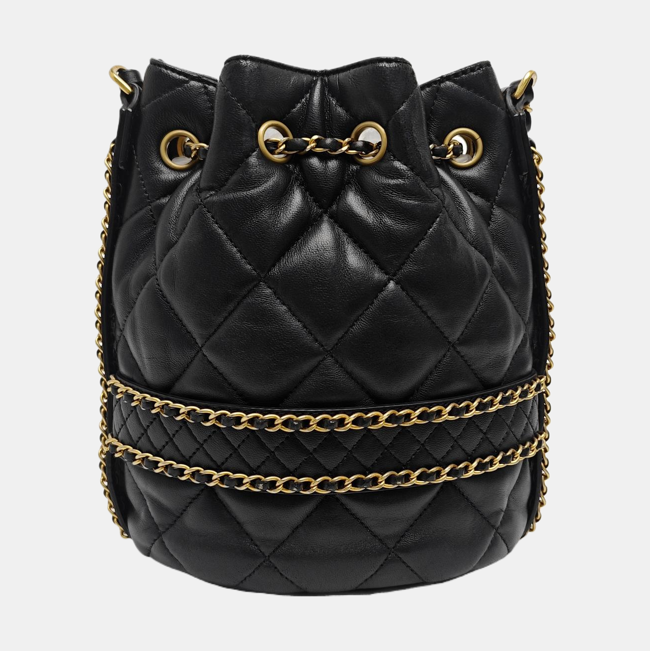 DRAWSTRING Large Quilted Lambskin Black