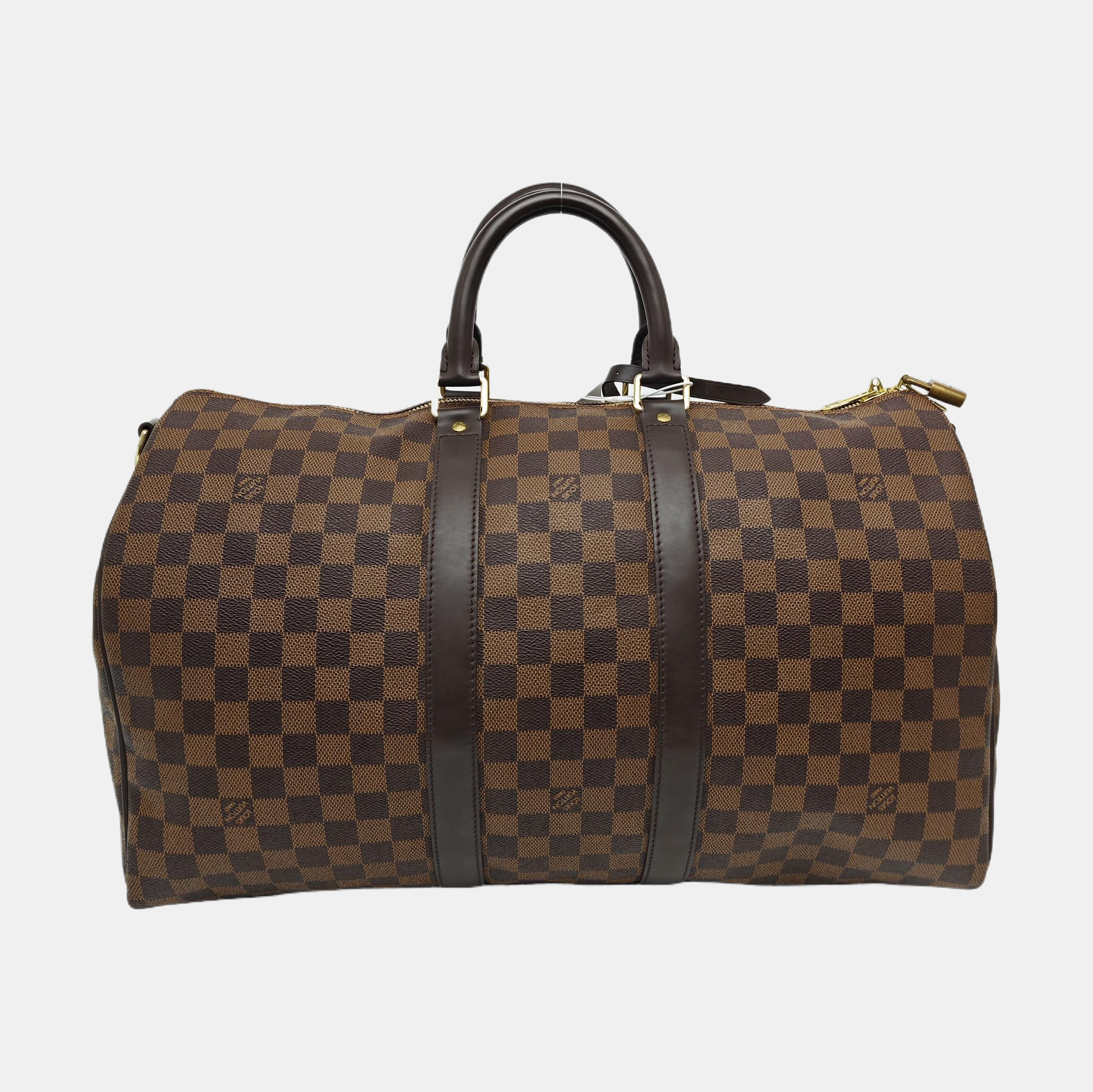 KEEPALL 45 Damier Ebene Coated Canvas Brown