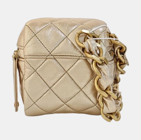 Quilted Lambskin Top Handle Bag Gold