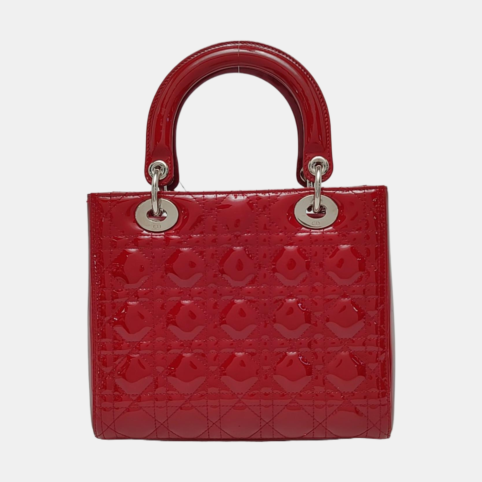 Authenticated pre-owned  Lady Dior Medium Cannage Patent Leather Red - Tote Bag at Looply