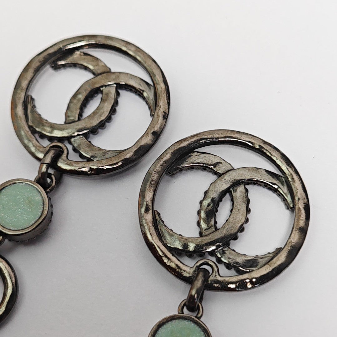 CC Logo Metal Gray Stud Earrings
