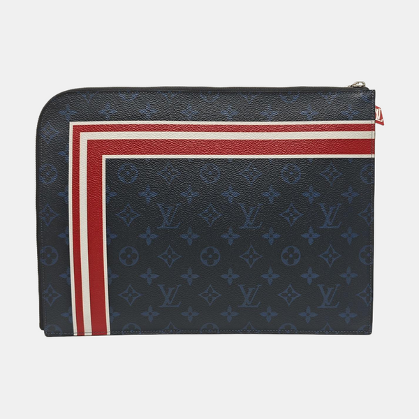 Monogram Coated Canvas Clutch Blue