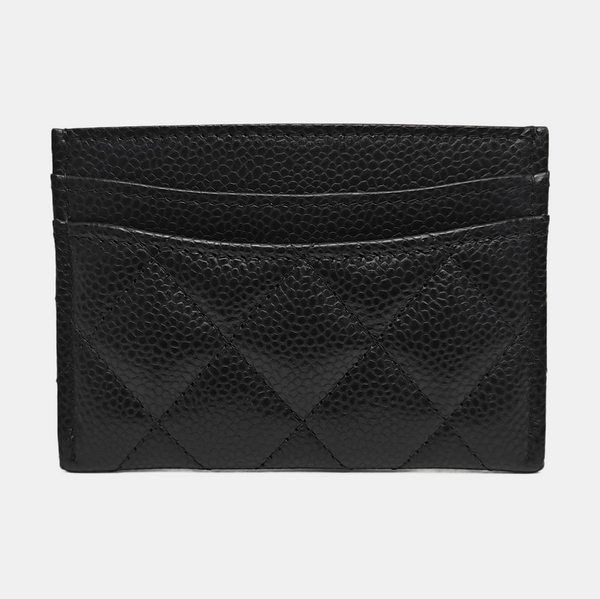 Quilted Grained Calfskin Card Holder Black