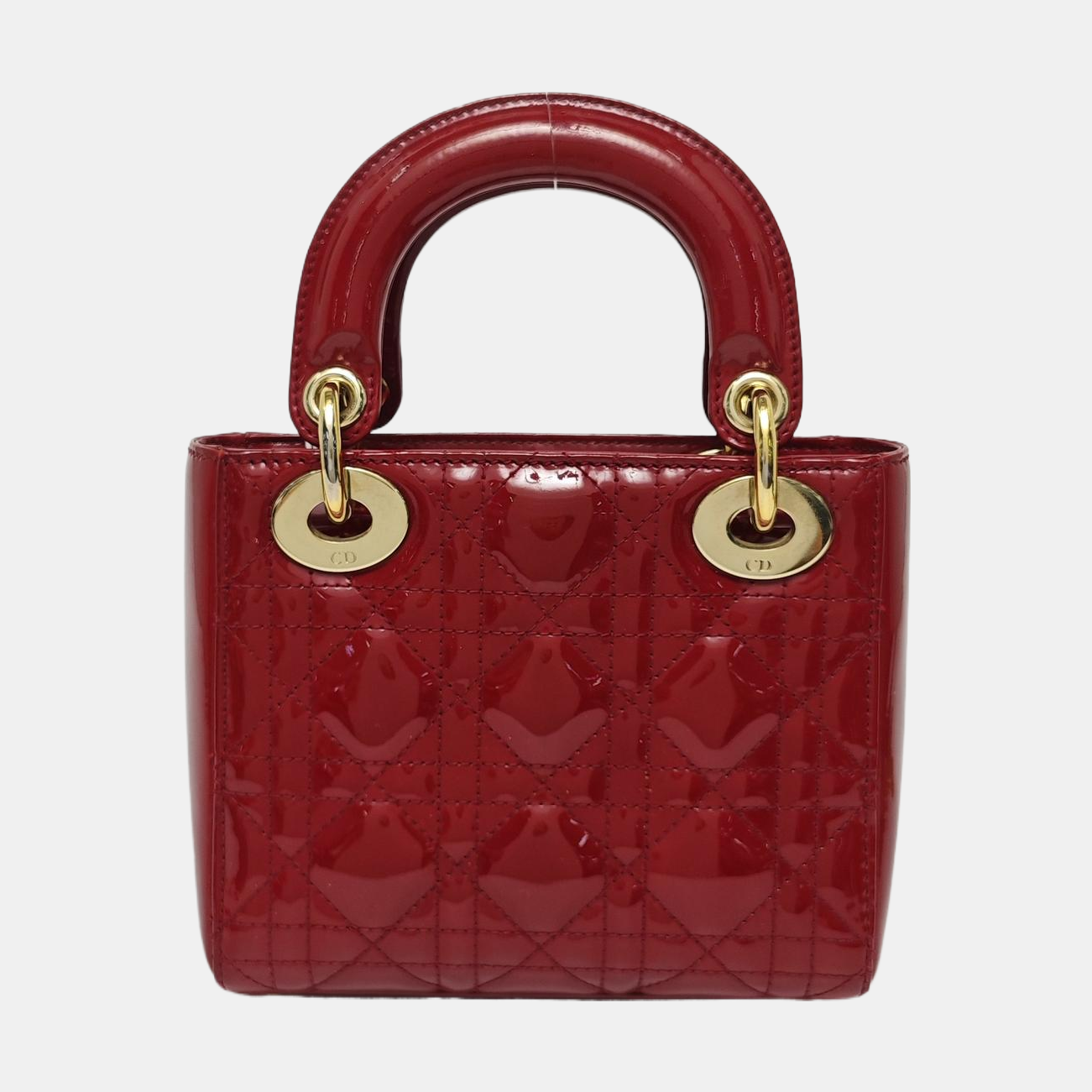 Lady Dior Mini Cannage Patent Calfskin Red