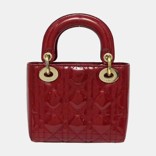 Lady Dior Mini Cannage Patent Calfskin Red