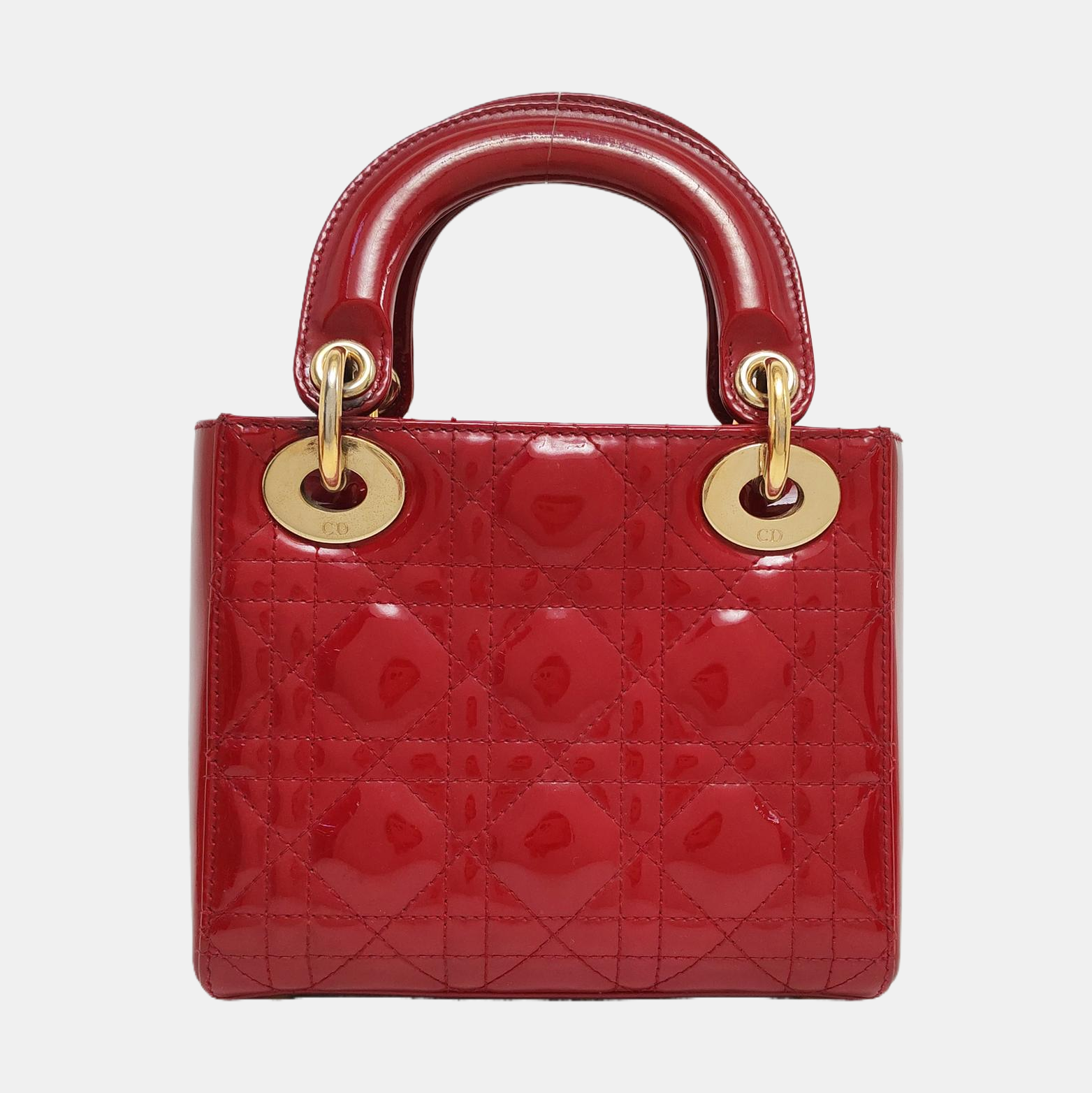 Lady Dior Mini Cannage Patent Calfskin Red