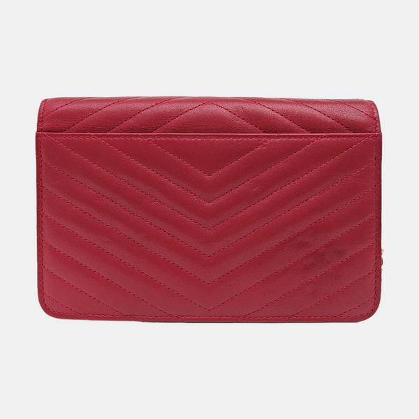 Chevron Calfskin Crossbody Bag Red