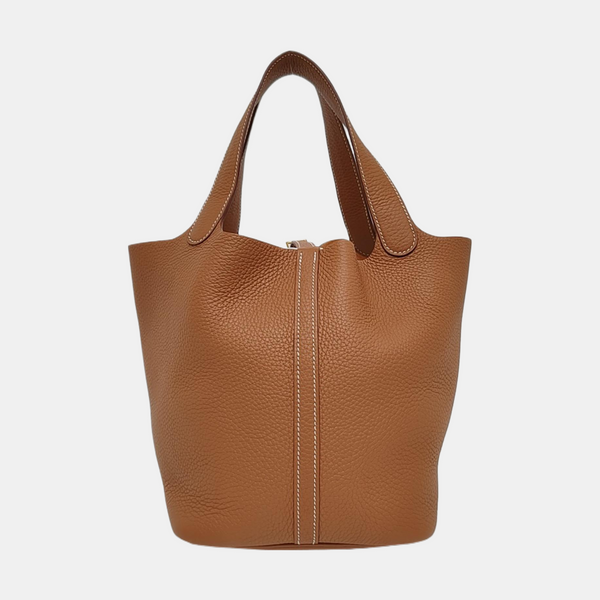 Authenticated pre-owned  Picotin Lock 22 Clemence Brown - Bucket Bag at Looply