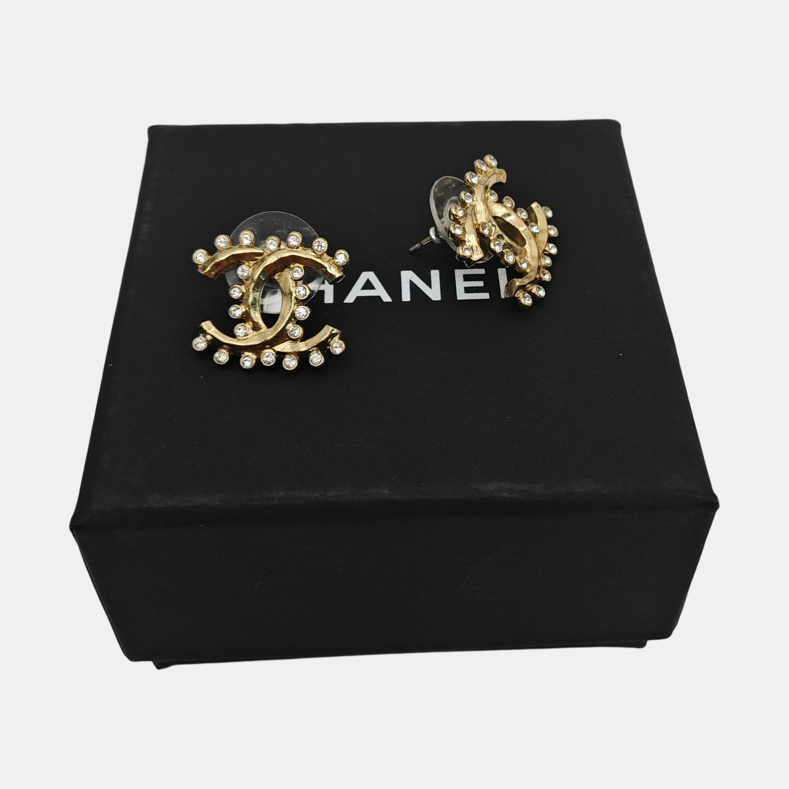 CC Logo Metal Gold Stud Earrings