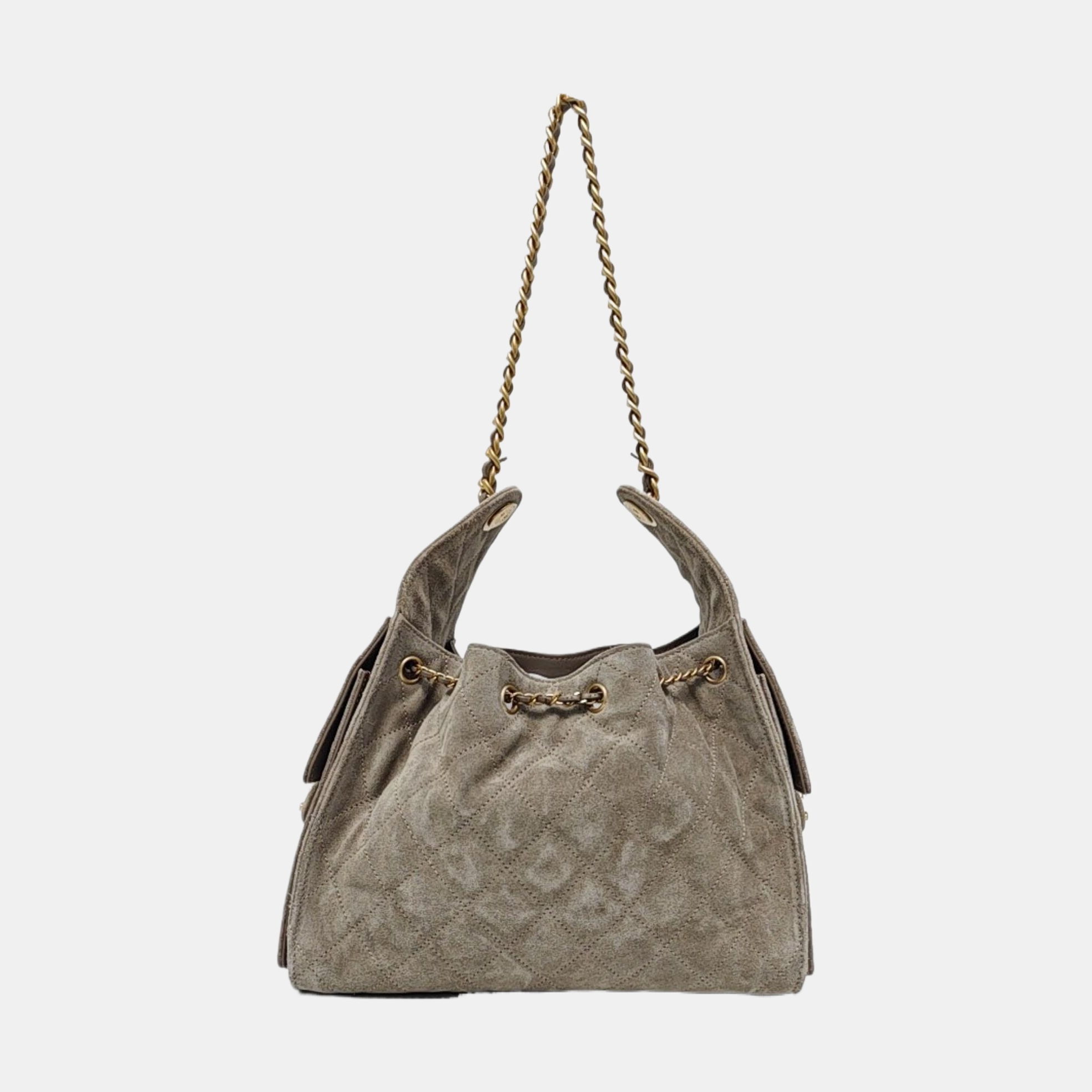 CHANEL 25 Small Quilted Suede Gray