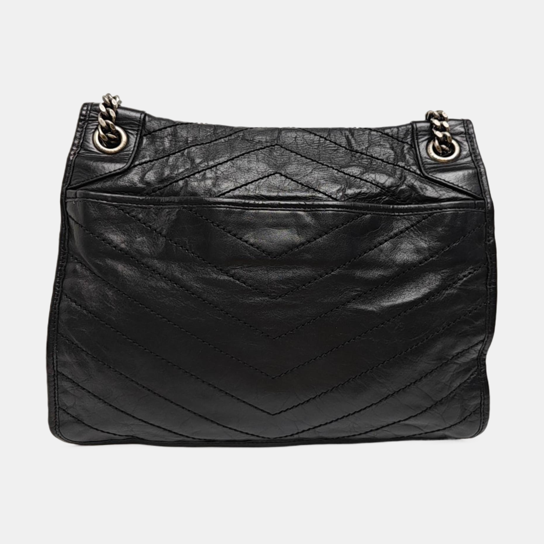 NIKI Large Chevron Calfskin Black