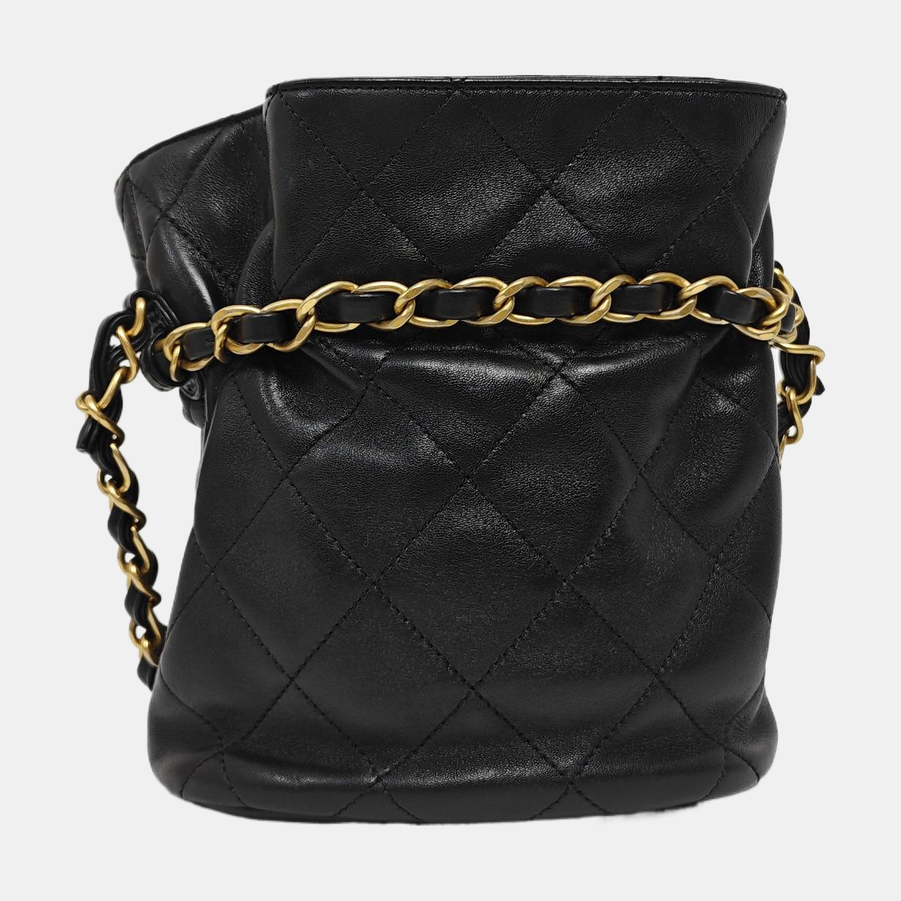 Quilted Lambskin Bucket Bag Small Black