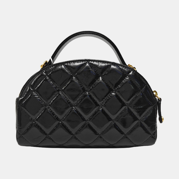 Quilted Patent Leather Shoulder Bag Black