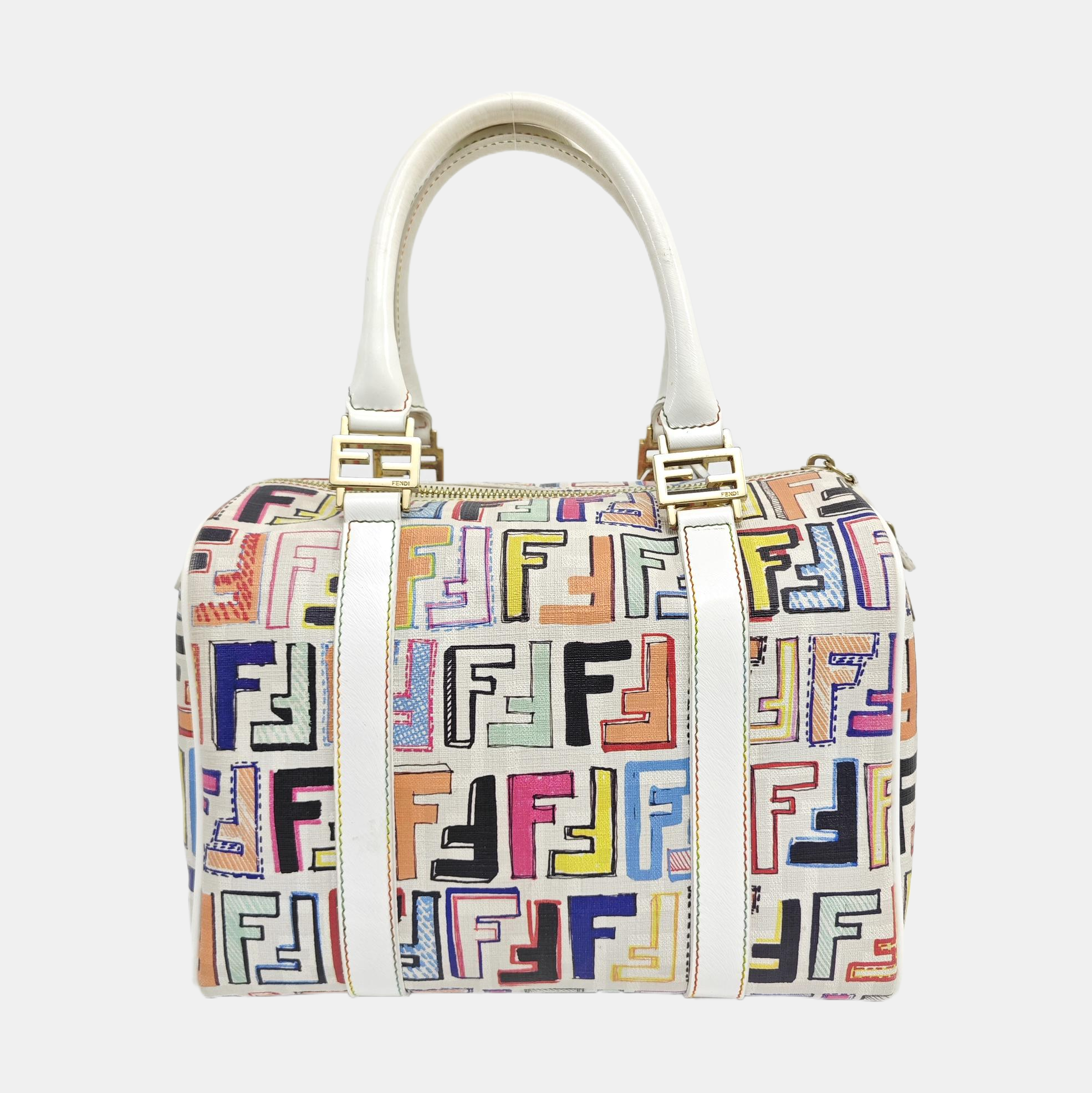 Coated Canvas Top Handle Bag White