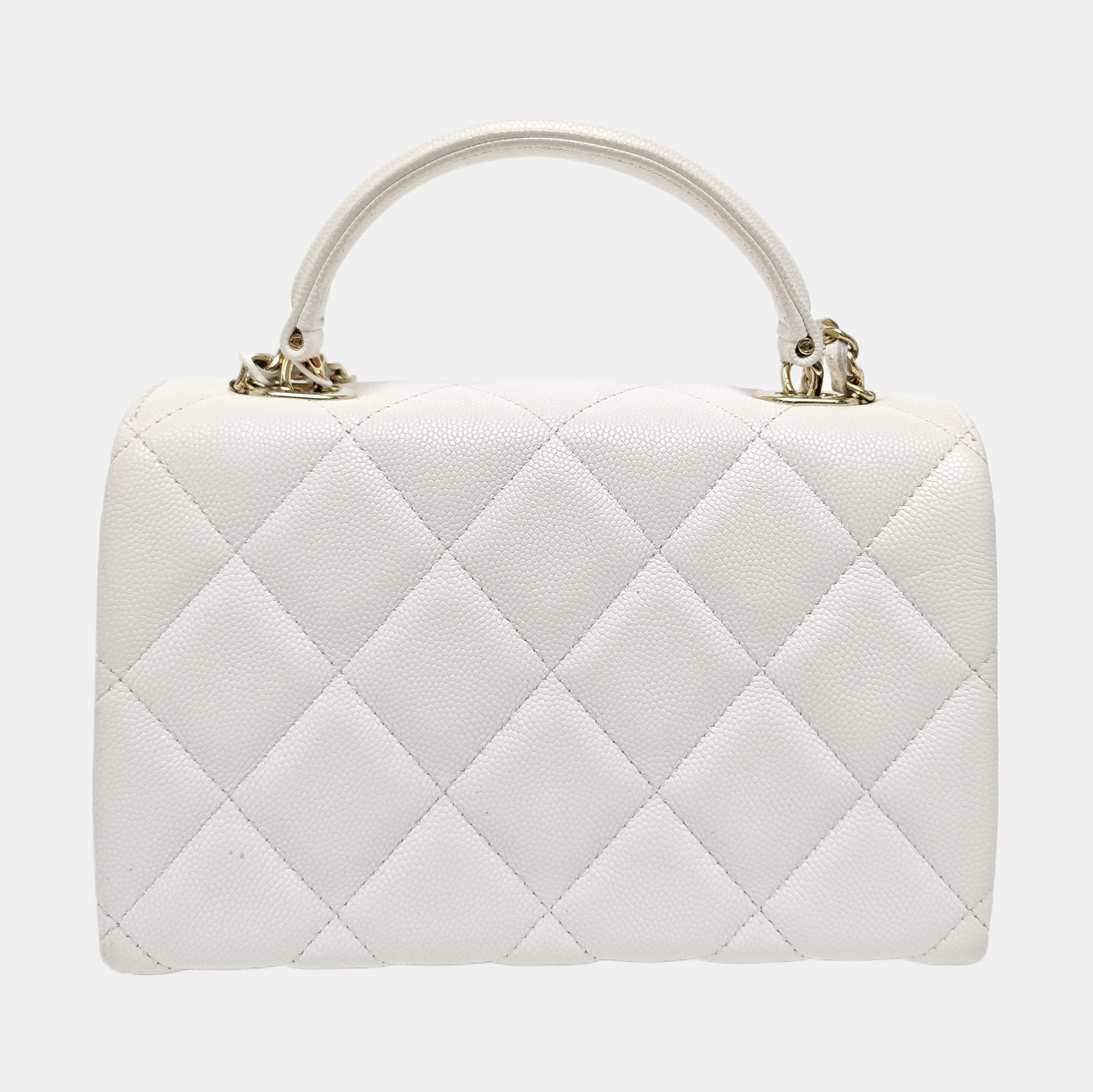 Quilted Grained Calfskin Shoulder Bag White