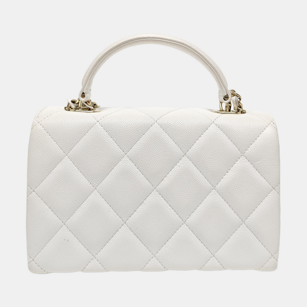 Quilted Grained Calfskin Shoulder Bag White