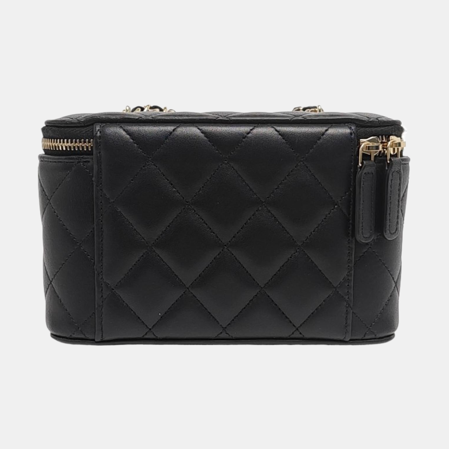 Authenticated pre-owned  VANITY CASE Small Quilted Lambskin Black - Crossbody Bag at Looply
