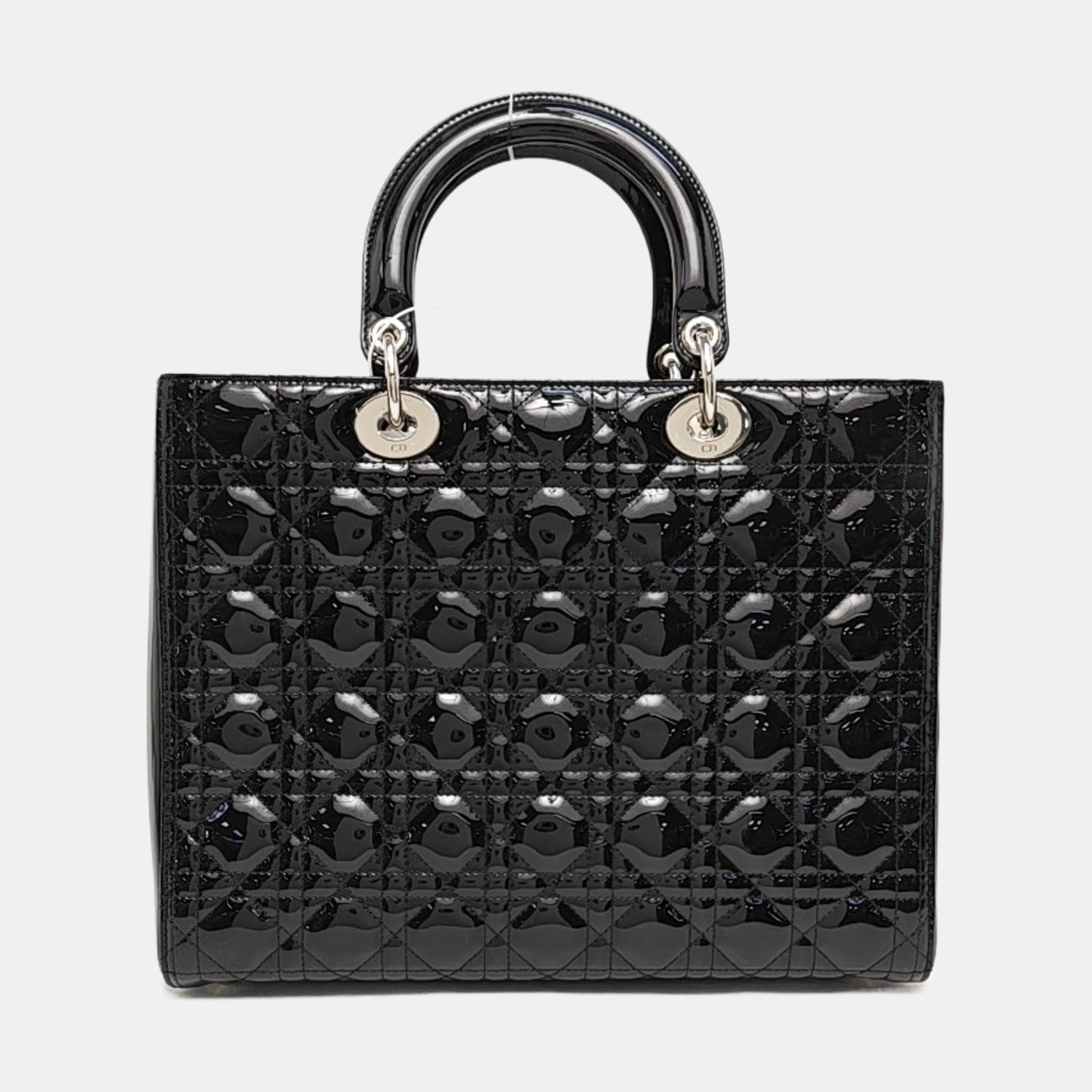 Lady Dior Large Cannage Patent Leather Black