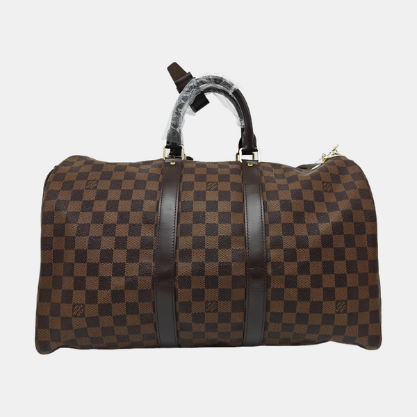 KEEPALL 45 Damier Ebene Coated Canvas Brown