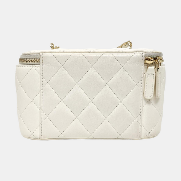 VANITY CASE Small Quilted Lambskin White