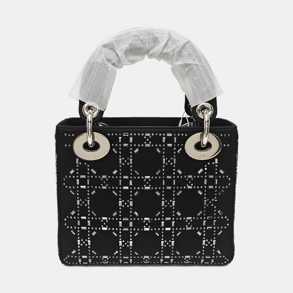 Lady Dior Mini Cannage Silk Satin Black