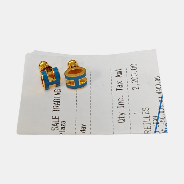 Pop H Metal Blue Stud Earrings