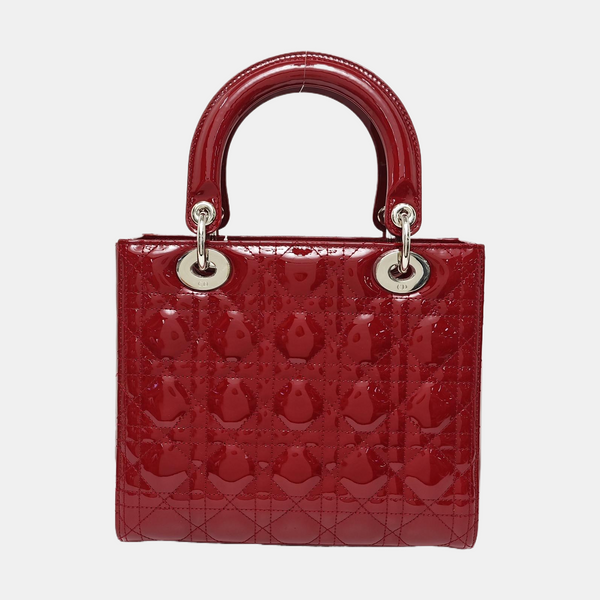 Lady Dior Medium Cannage Patent Leather Red