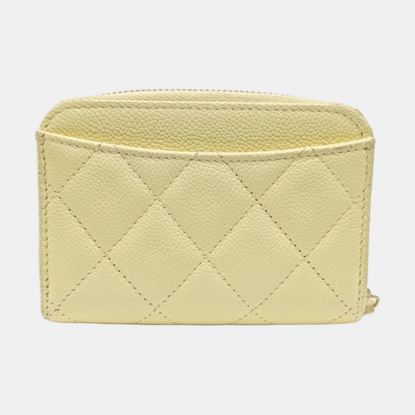 Quilted Grained Calfskin Card Holder Yellow
