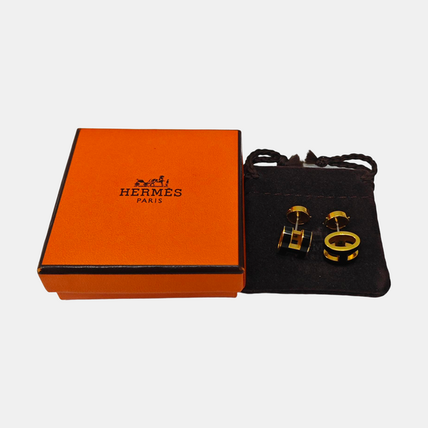 Pop H Metal Black Stud Earrings
