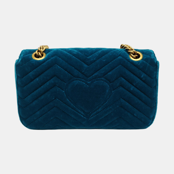 GG Marmont Medium Quilted Velvet Blue