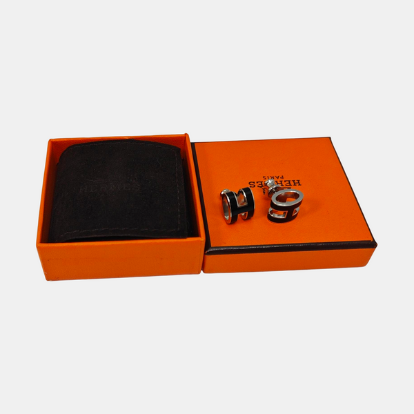 Pop H Metal Black Stud Earrings