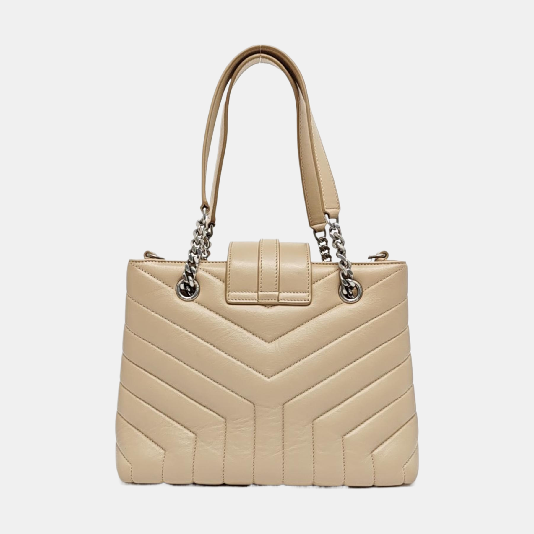 Chevron Leather Shoulder Bag Beige
