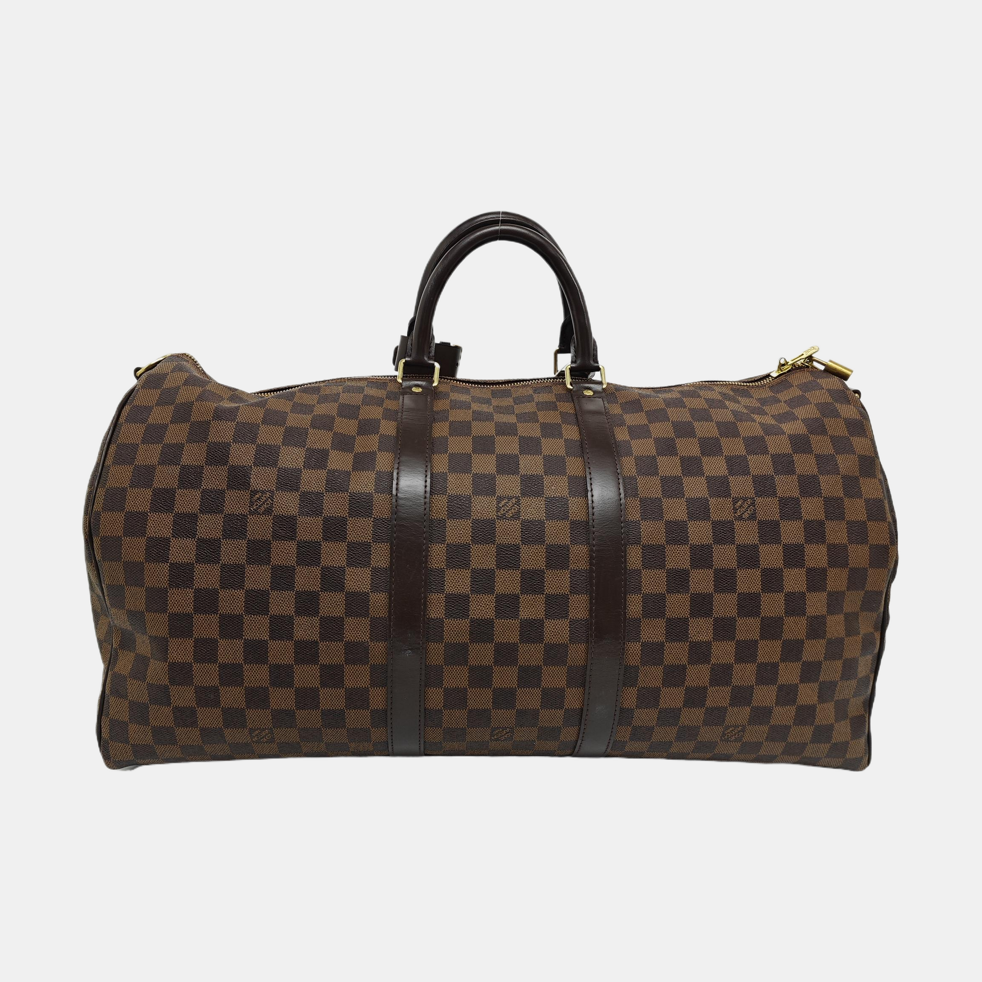 KEEPALL 55 Damier Ebene Coated Canvas Brown