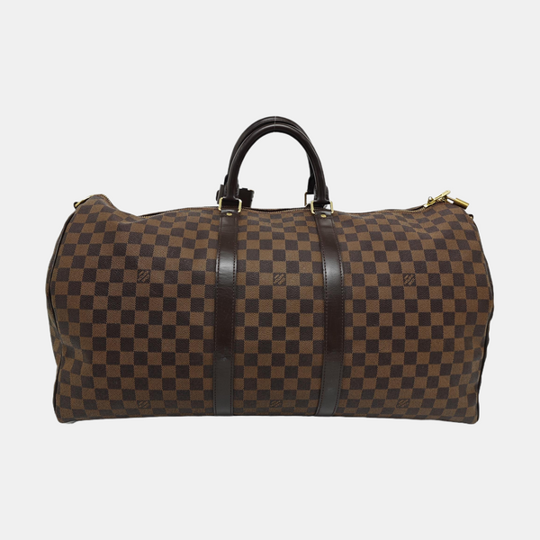 KEEPALL 55 Damier Ebene Coated Canvas Brown
