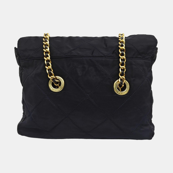 Quilted Nylon Shoulder Bag Blue