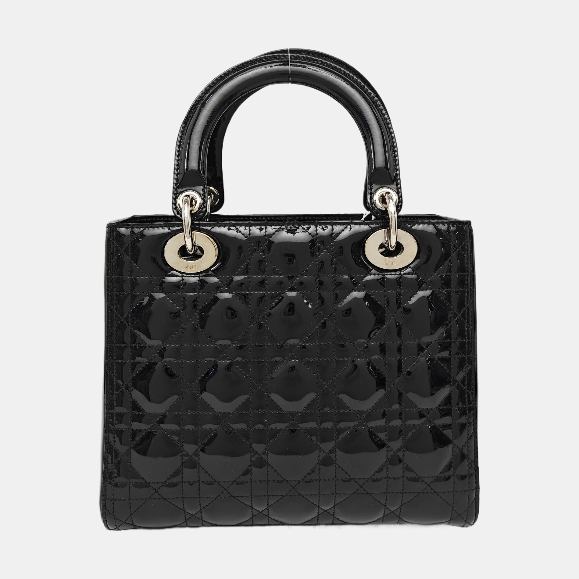 Lady Dior Medium Cannage Patent Leather Black
