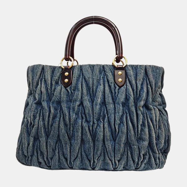 Quilted Denim Tote Bag Blue