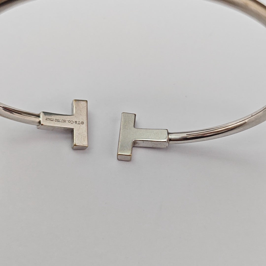 Tiffany T 18k White Gold Silver Bangle