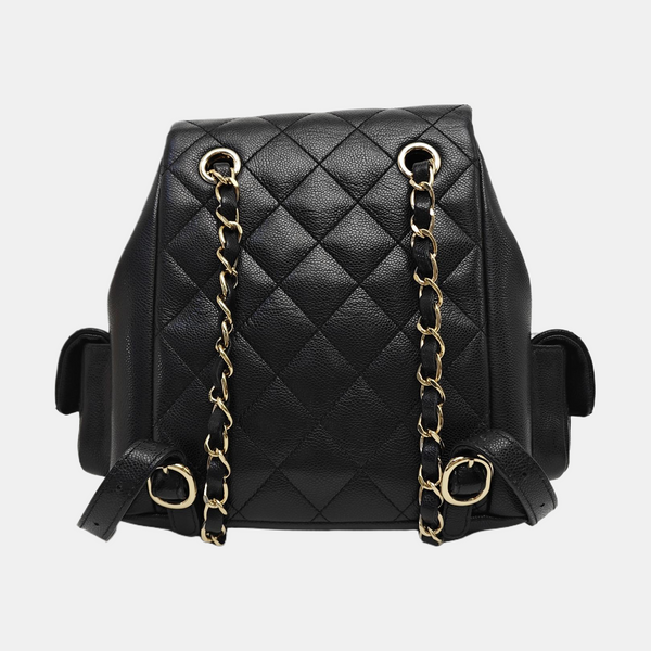 Quilted Grained Calfskin Backpack Small Black