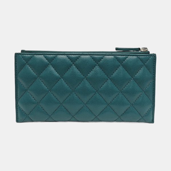 Quilted Grained Calfskin Wallet Green