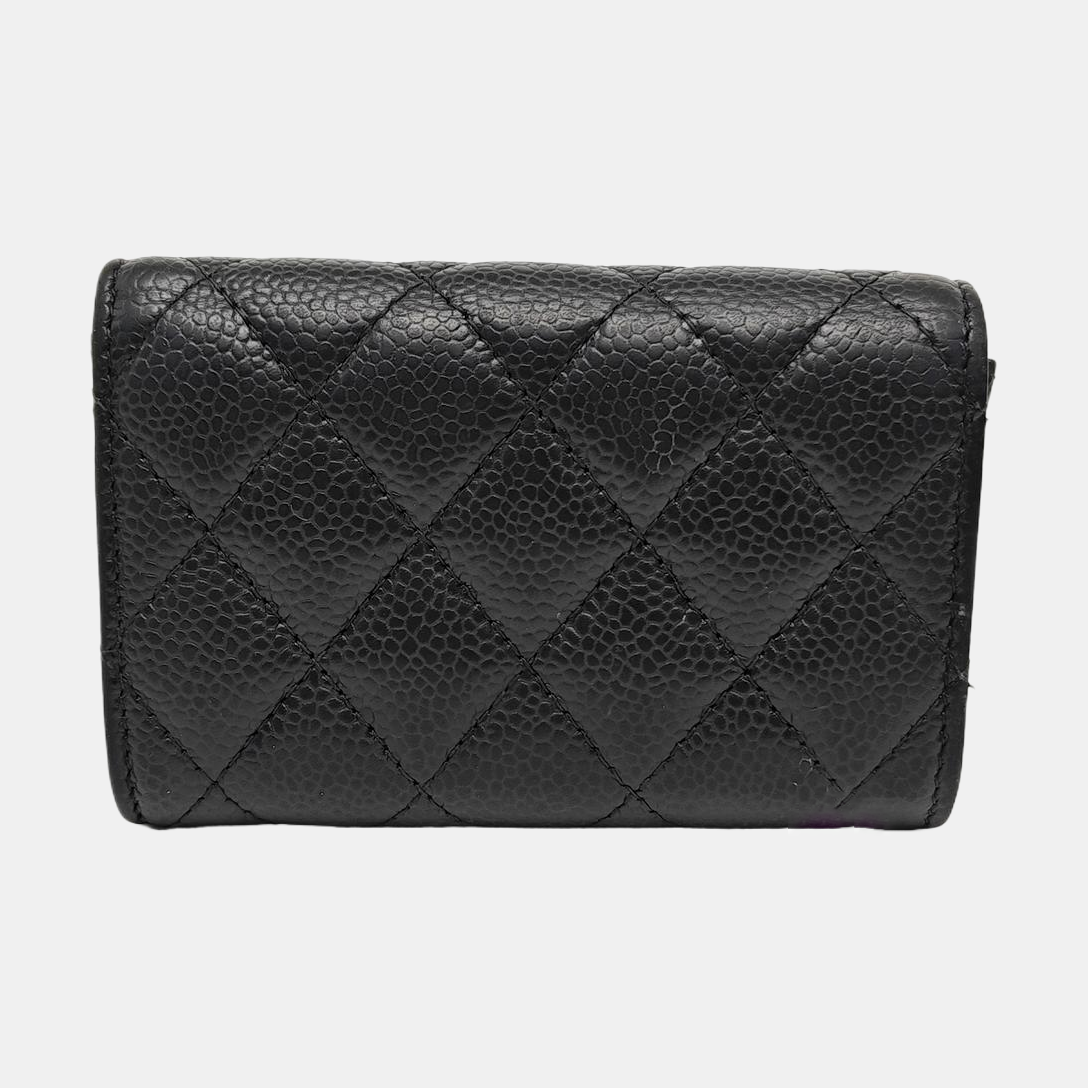 CLASSIC FLAP Quilted Grained Calfskin Black Card Holder