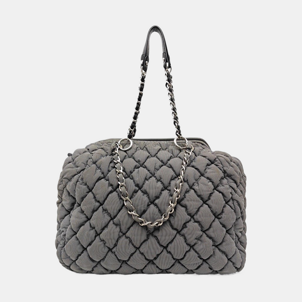 Quilted Fabric Shoulder Bag Gray
