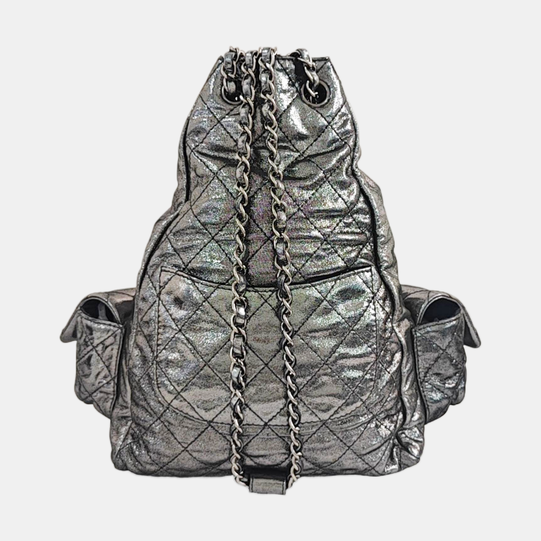 Quilted Calfskin Backpack Gray
