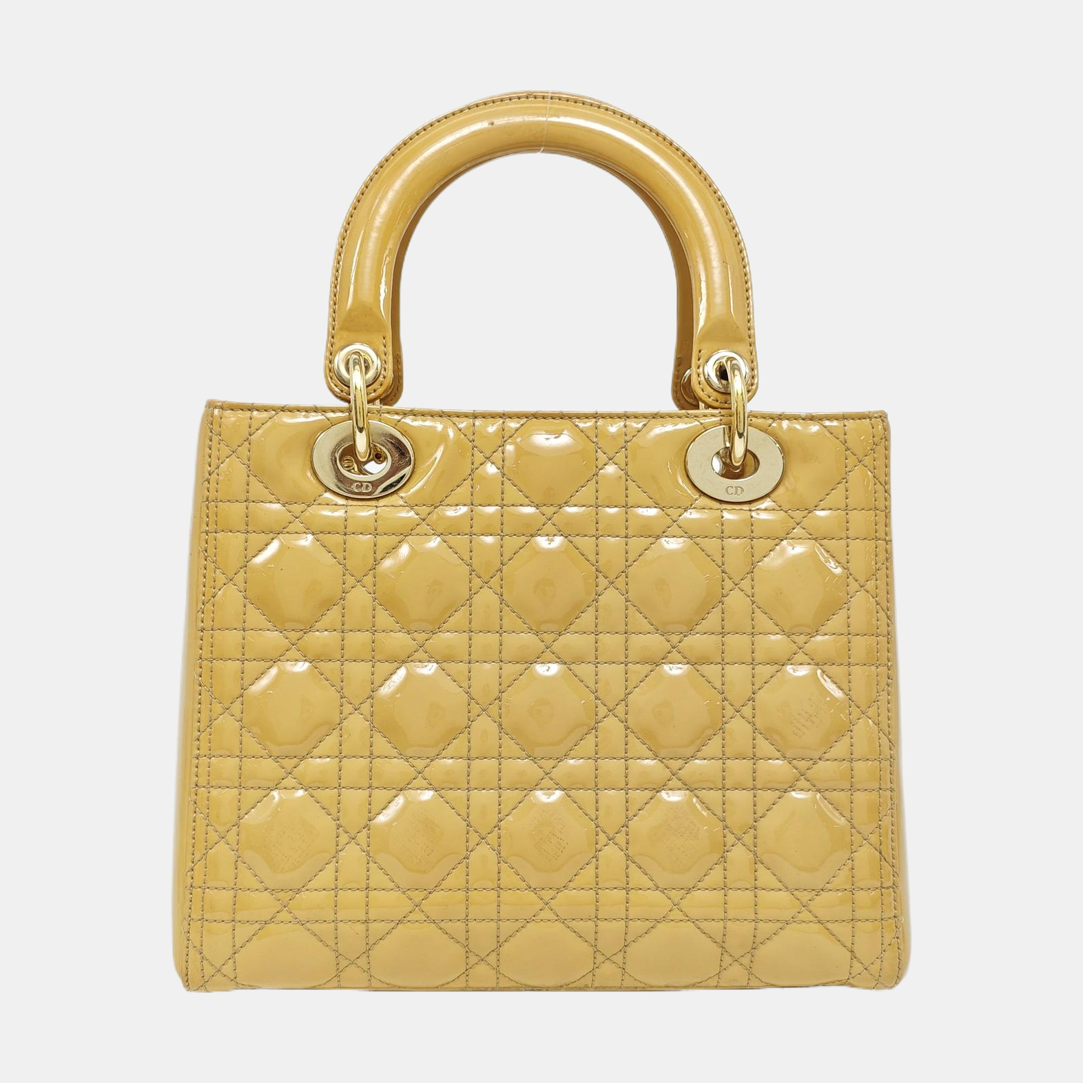 Authenticated pre-owned  Lady Dior Medium Quilted Patent Leather Yellow - Shoulder Bag at Looply