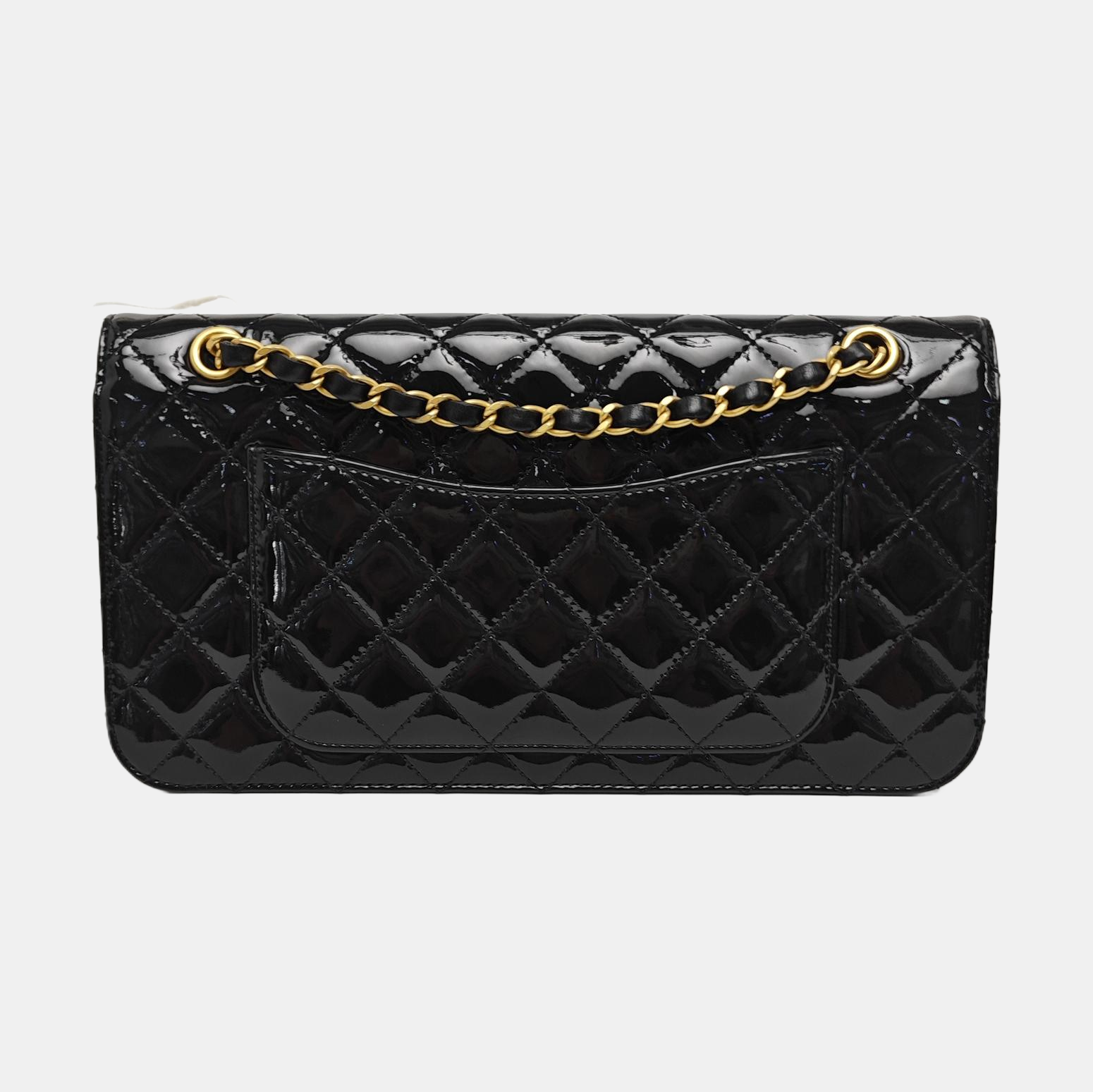 Quilted Patent Leather Shoulder Bag Black