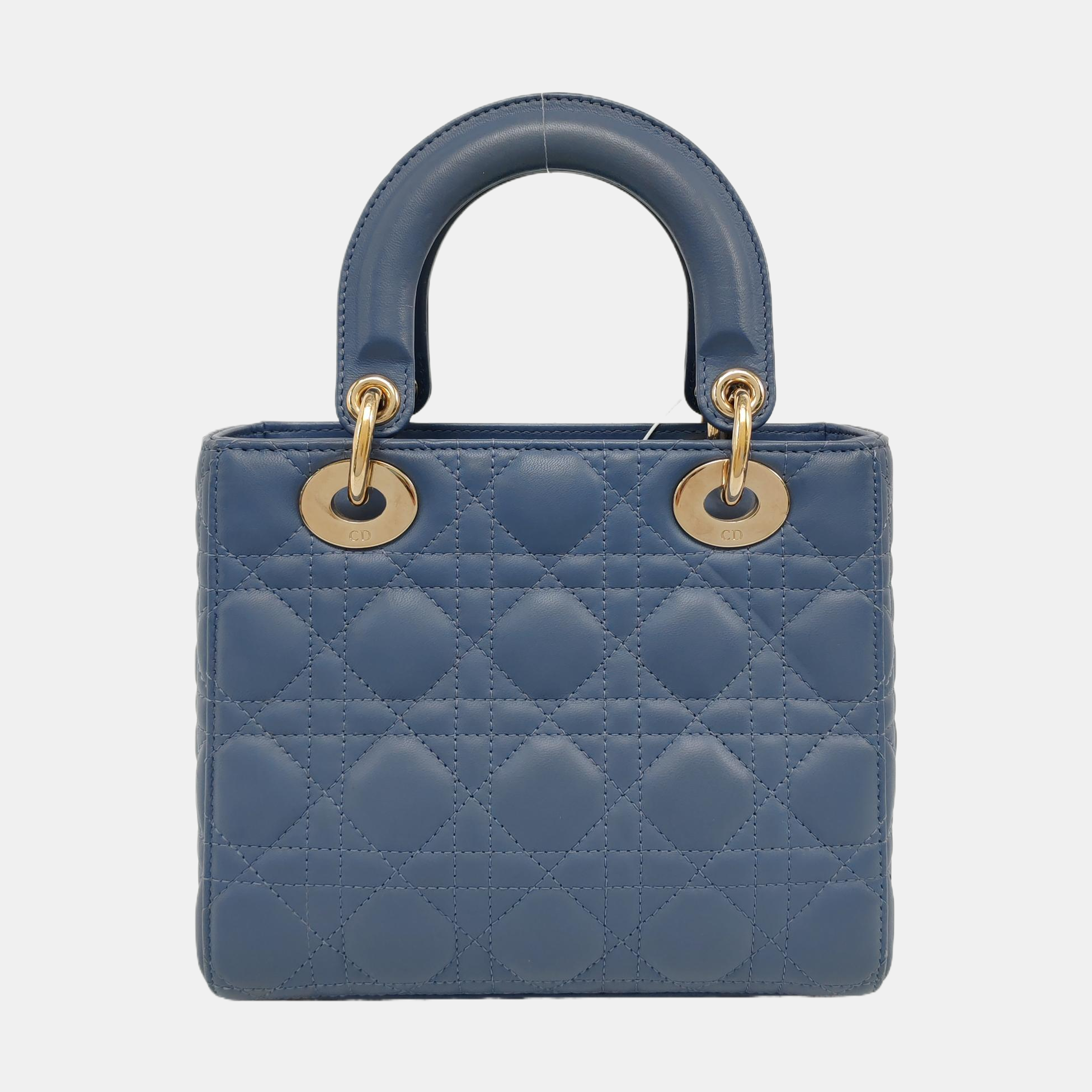 Lady Dior Small Cannage Lambskin Blue
