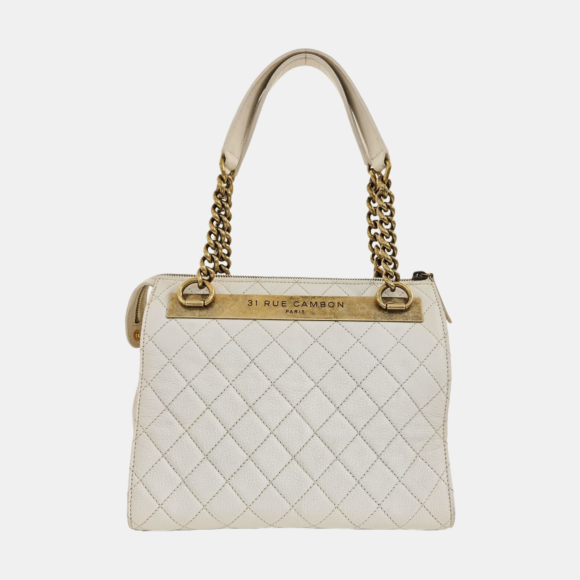 Quilted Grained Lambskin Shoulder Bag White