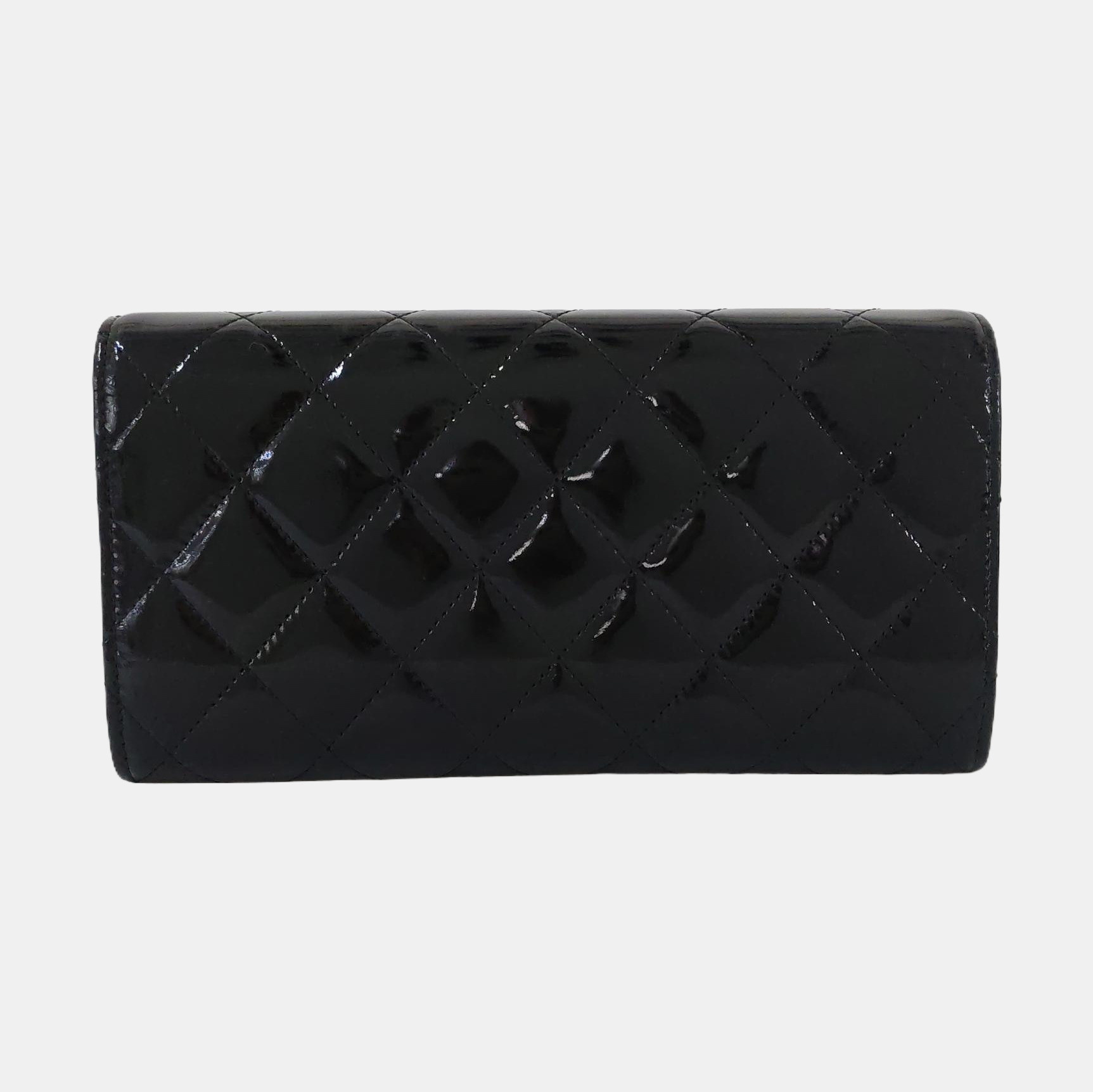 Quilted Patent Leather Wallet Black