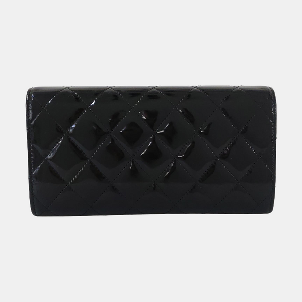 Quilted Patent Leather Wallet Black