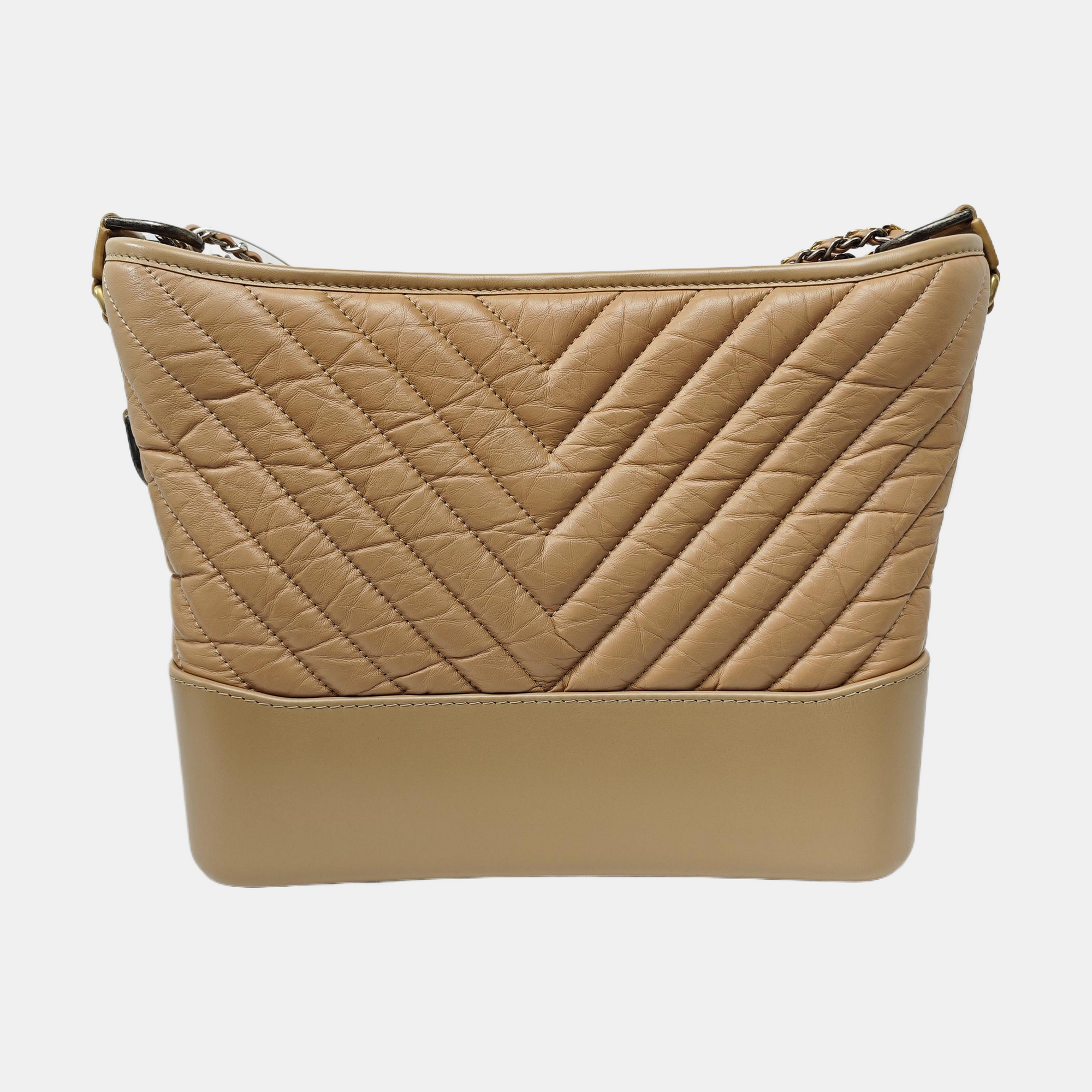 GABRIELLE Medium Chevron Calfskin Beige